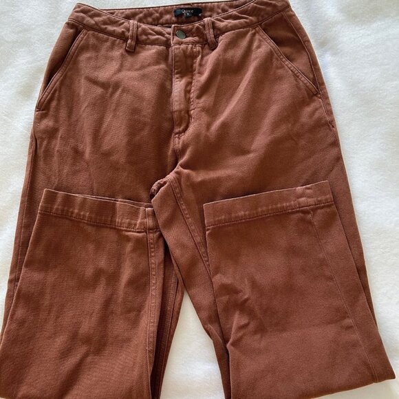 Quince Pants SZ4 Brown Organic Stretch Cotton Twill Wide-Leg Crop Relaxed - Picture 11 of 12